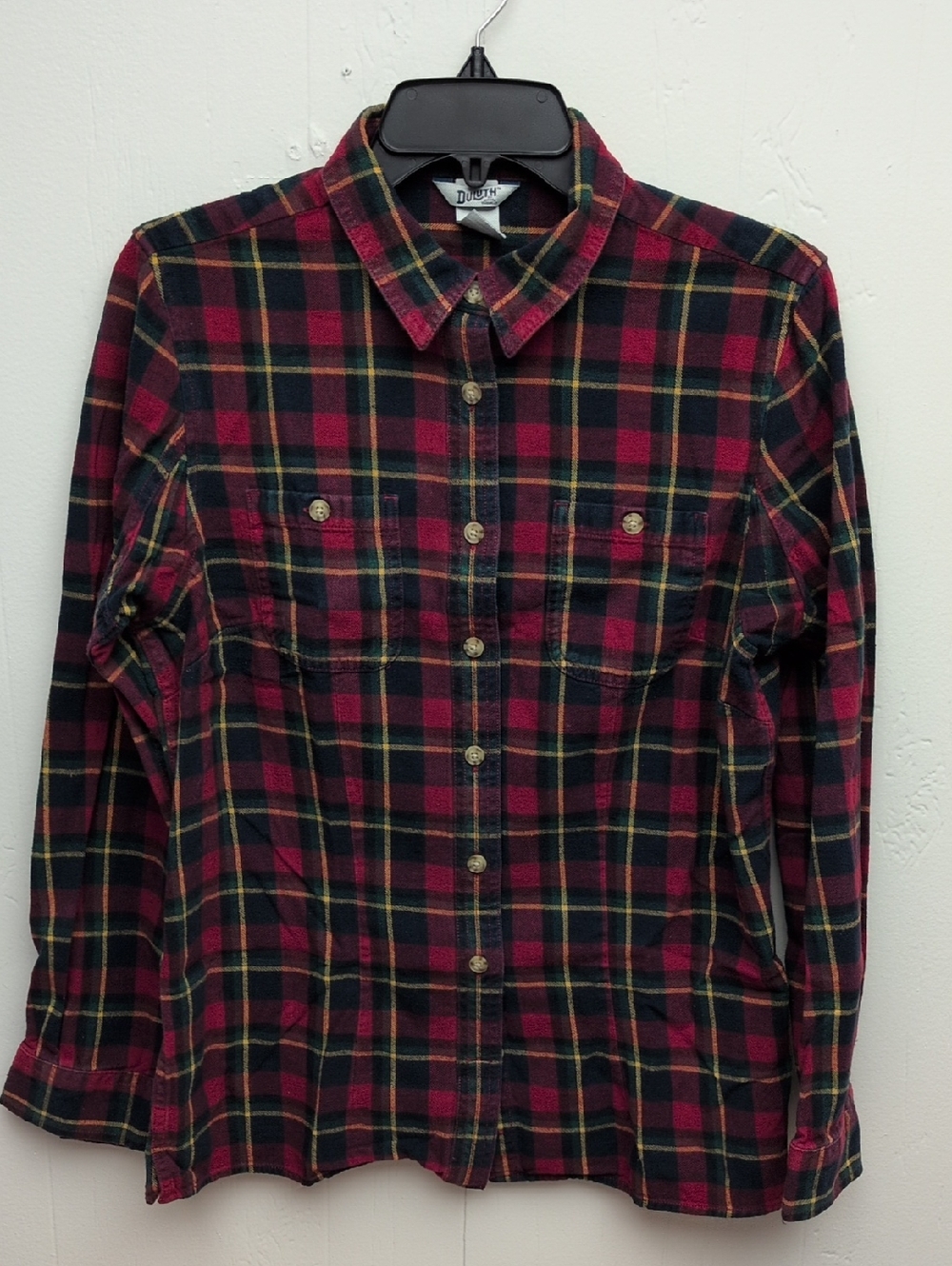 Duluth Trading Co Red and Green Plaid Button-Down Shirt